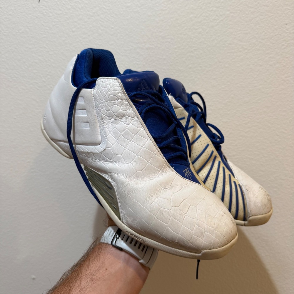 Adidas T-Mac 3 White Blue Faux Croc Basketball Shoes 016157 Mens 10.5